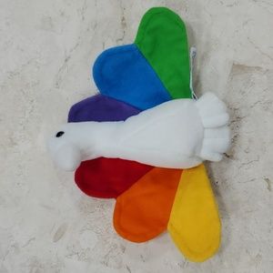 Vintage 90s NBC Peacock beanie stuffed toy white and colors 6 inches tall